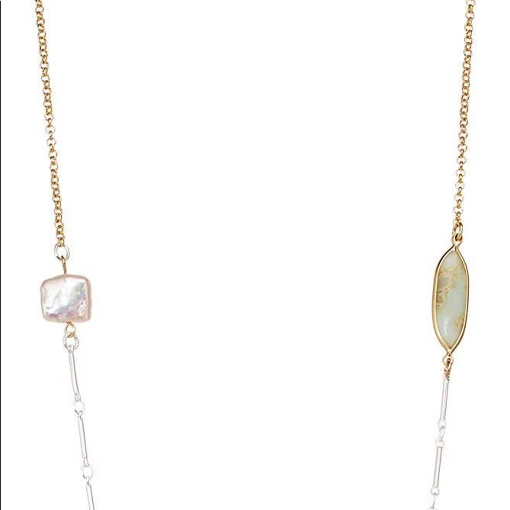 LUCKY BRAND Mother of Pearl & Amazonite Dyed Jade Two-Tone Necklace NWT - Picture 3 of 8